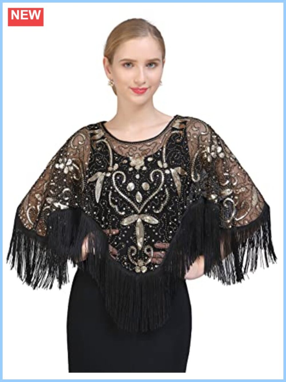 Beaded Sequin Shawl Wrap Fringed Evening Party Cape Wedding Cover Up